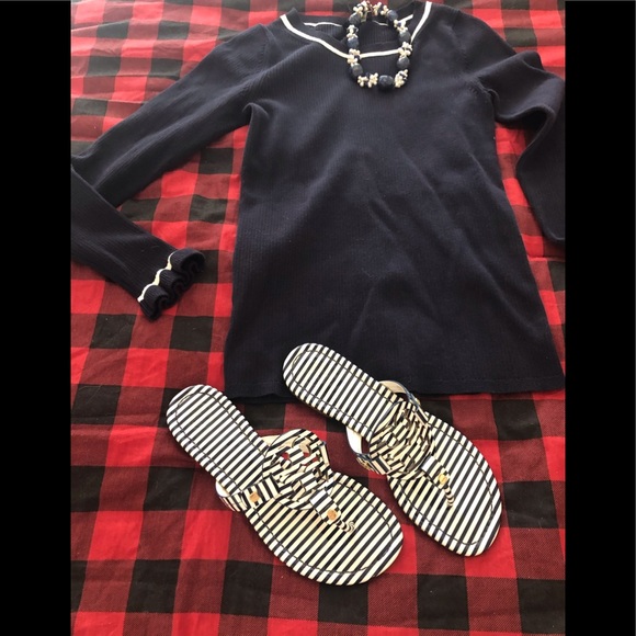 Tory Burch Miller Sandal Navy Stripe size 7 - Picture 4 of 6